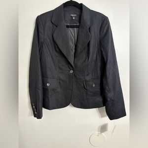 Relativity Black Linen  Blazer with Notched Lapels and Tailored Fit SIZE 14 NWT